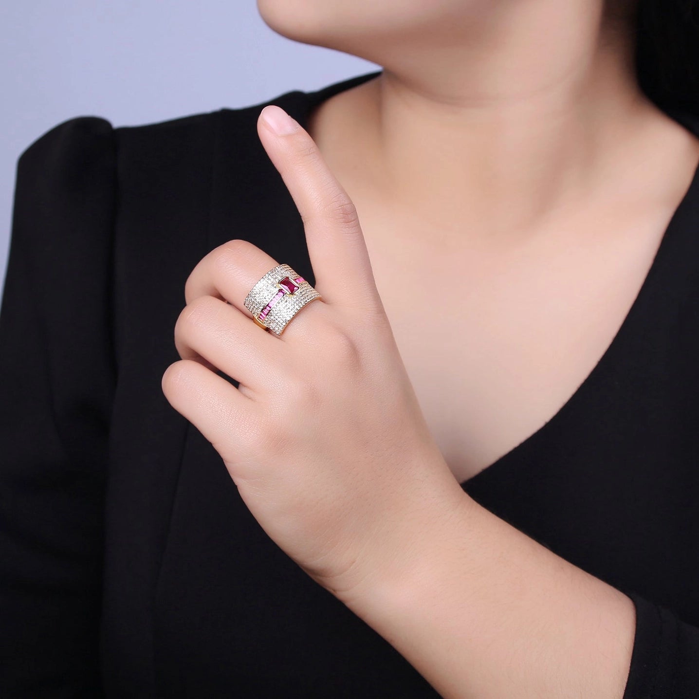 Pave Band Ring- Fuschia