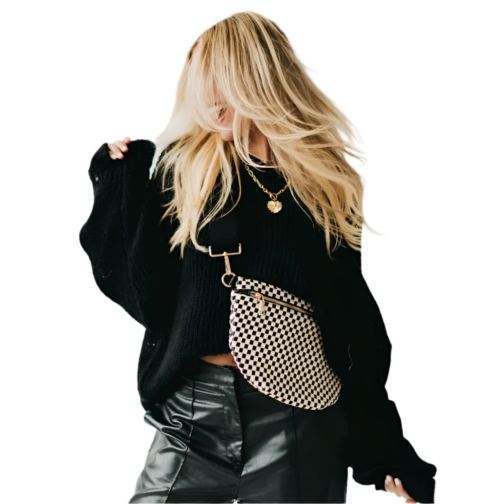 The Westlyn Woven Crossbody Bum Bag- Checkered Black