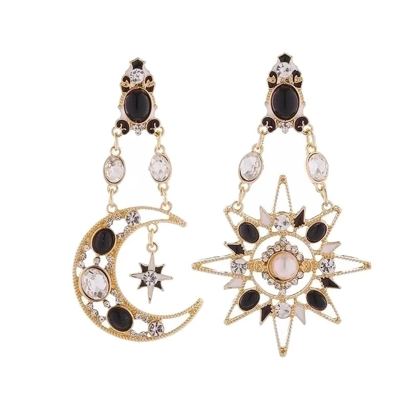 Black & Gold Sun/Moon Earrings