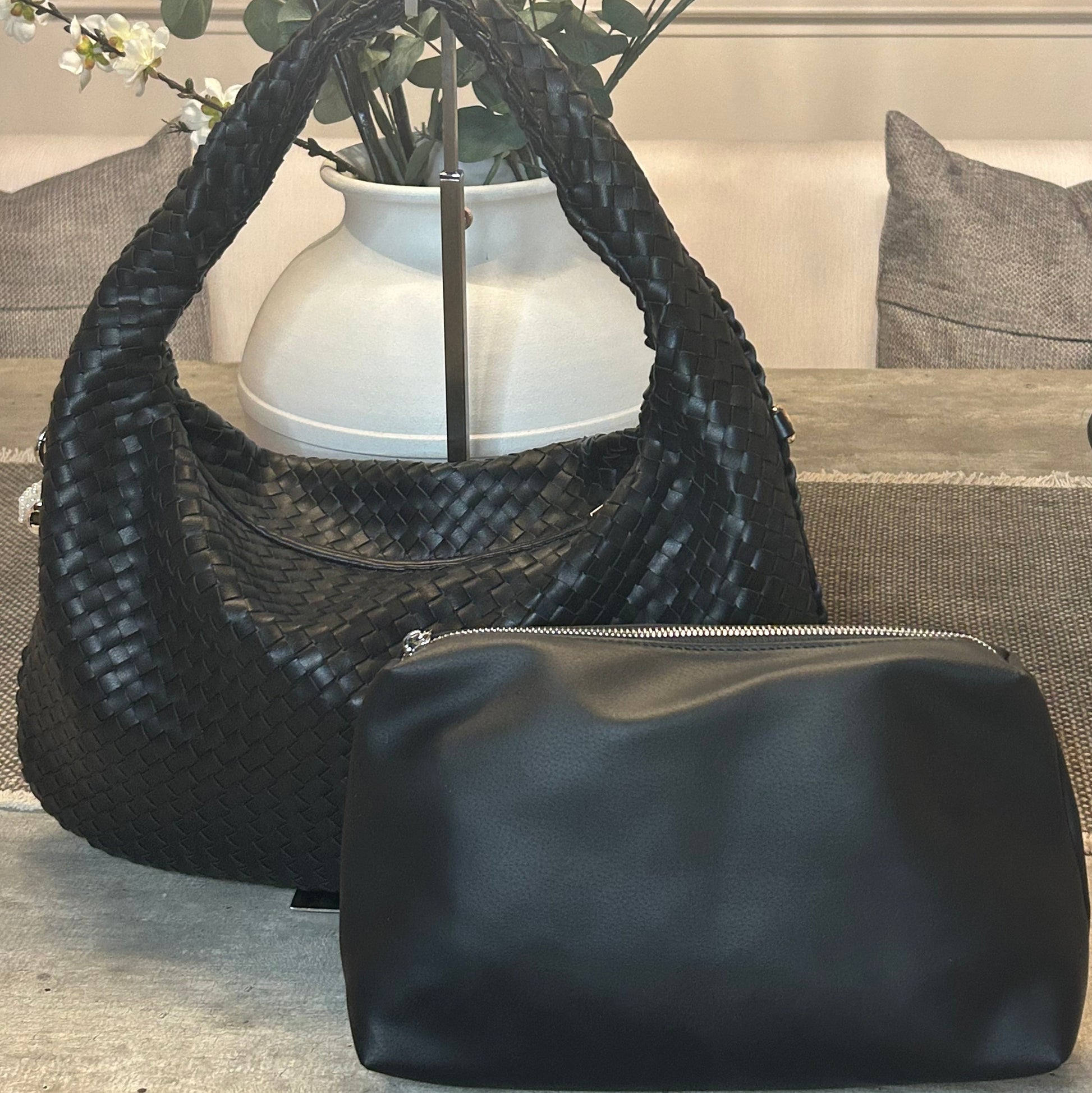 Woven Hobo Bag- Black