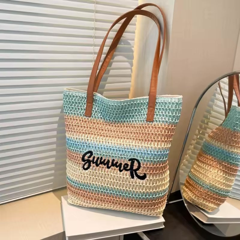 The Embroidered Beach Tote- Aqua