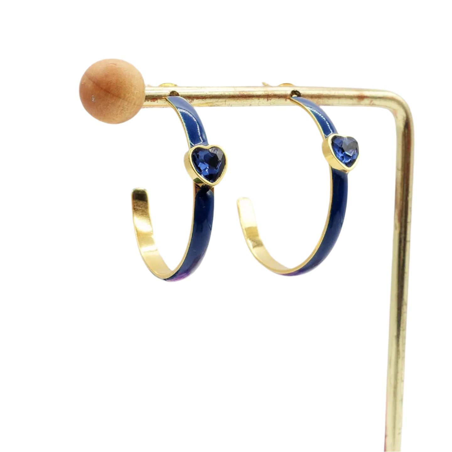 Enamel Hoop Earring With Heart- Navy