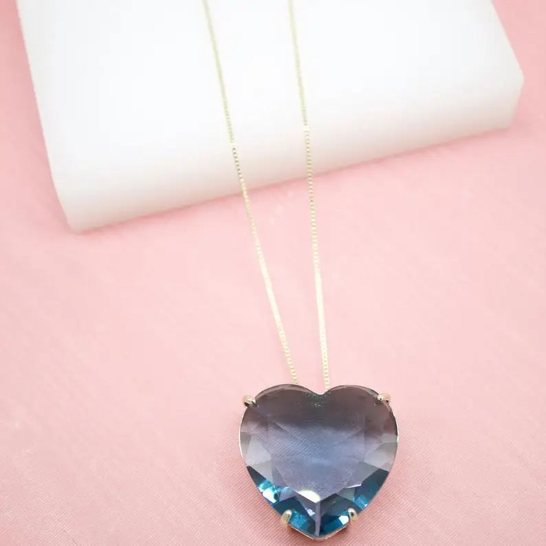 Natural Gemstone Heart Necklace- Blue