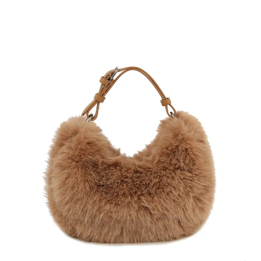 Faux Fur Shoulder Bag- Brown