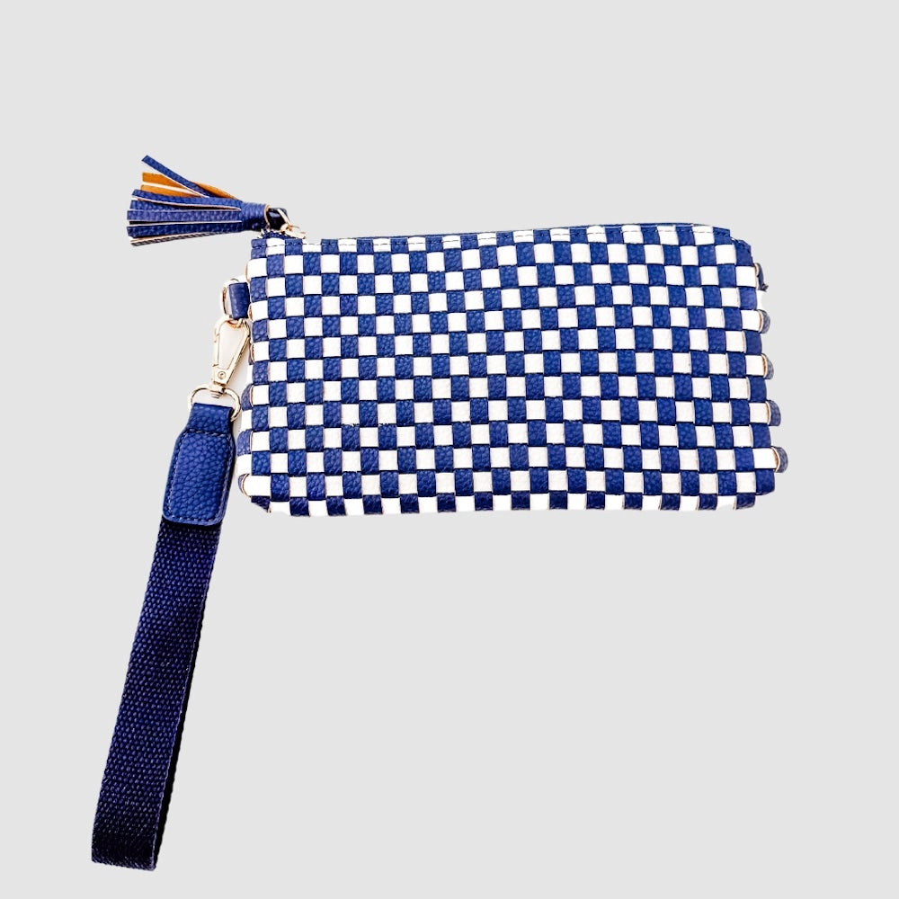 Woven Clutch Wristlet- Blue Check
