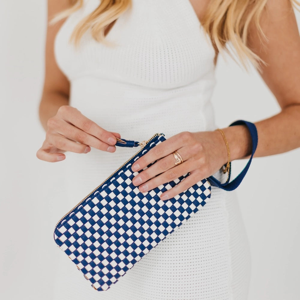 Woven Clutch Wristlet- Blue Check
