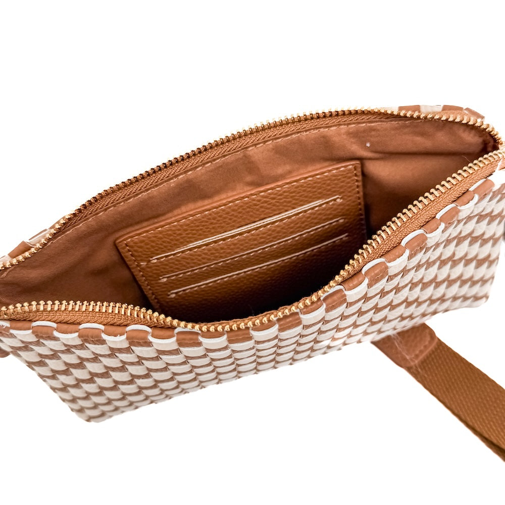 Woven Clutch Wristlet- Brown Check