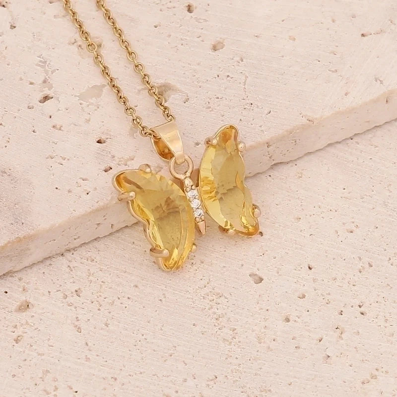 Crystal Butterfly Necklace- Yellow