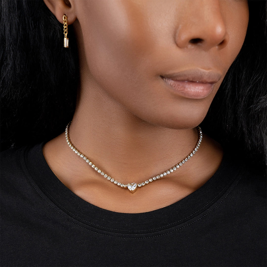 Crystal Heart Tennis Necklace Choker