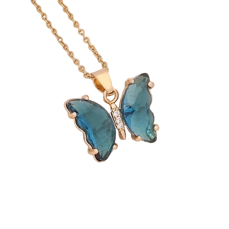 Crystal Butterfly Necklace- Teal