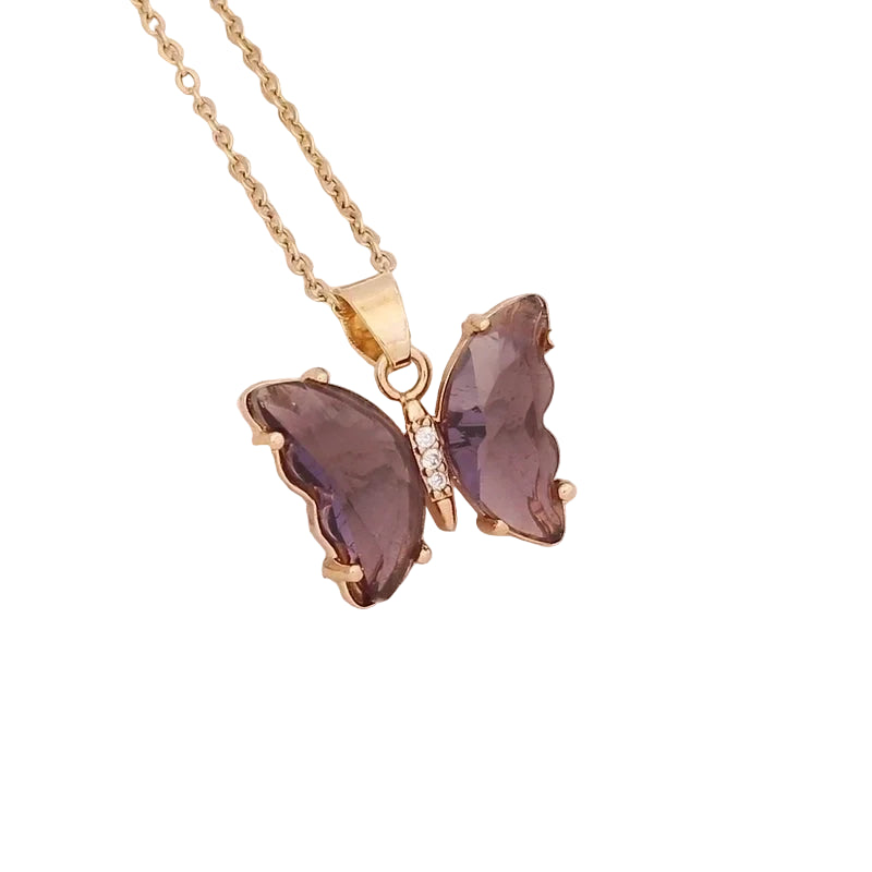 Crystal Butterfly Necklace- Deep Purple