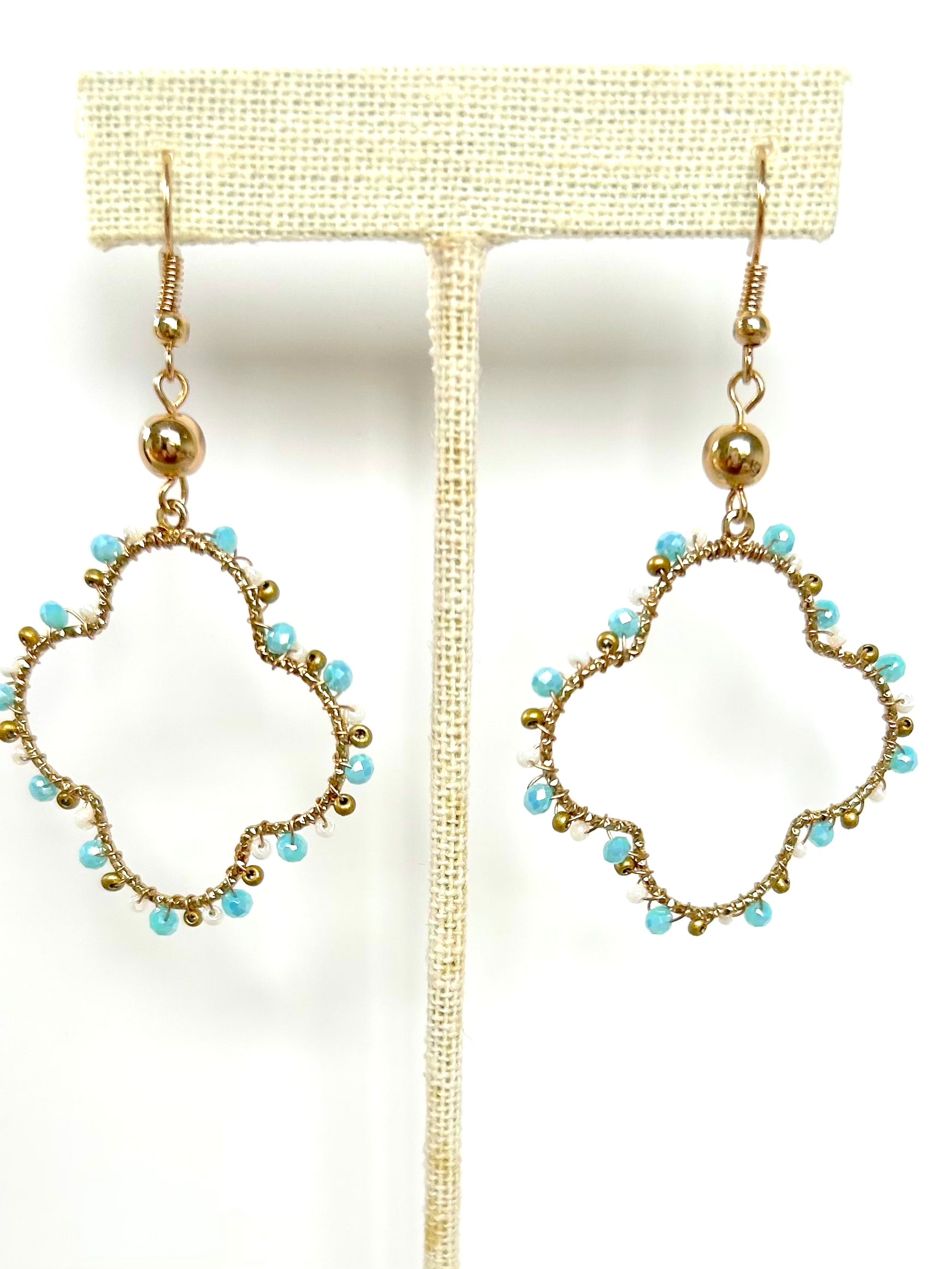 Gold & Blue Beaded Clovers