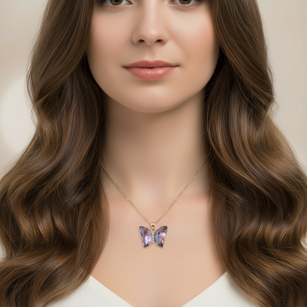 Crystal Butterfly Necklace- Deep Purple