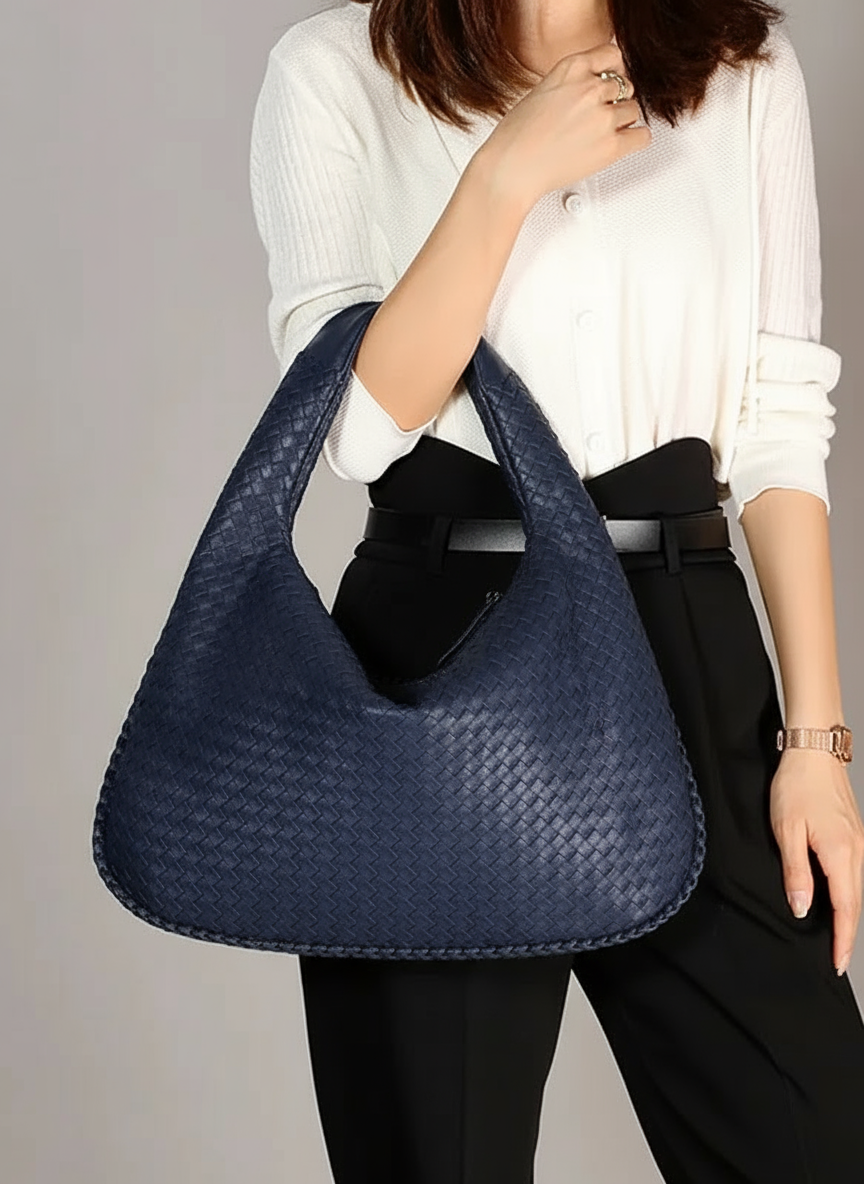 Woven Hobo Shoulder Bag- Navy