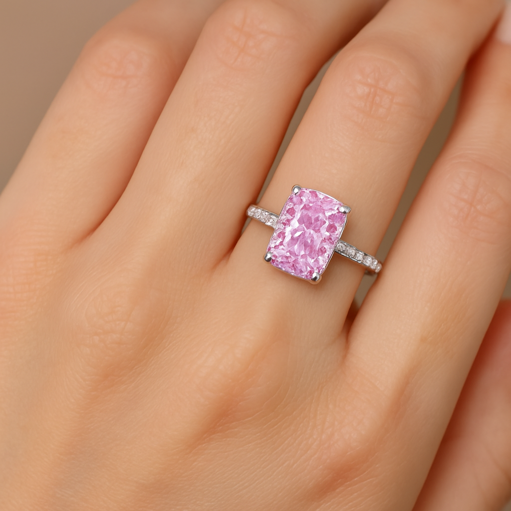 Princess Cut Solitaire Ring- Pink