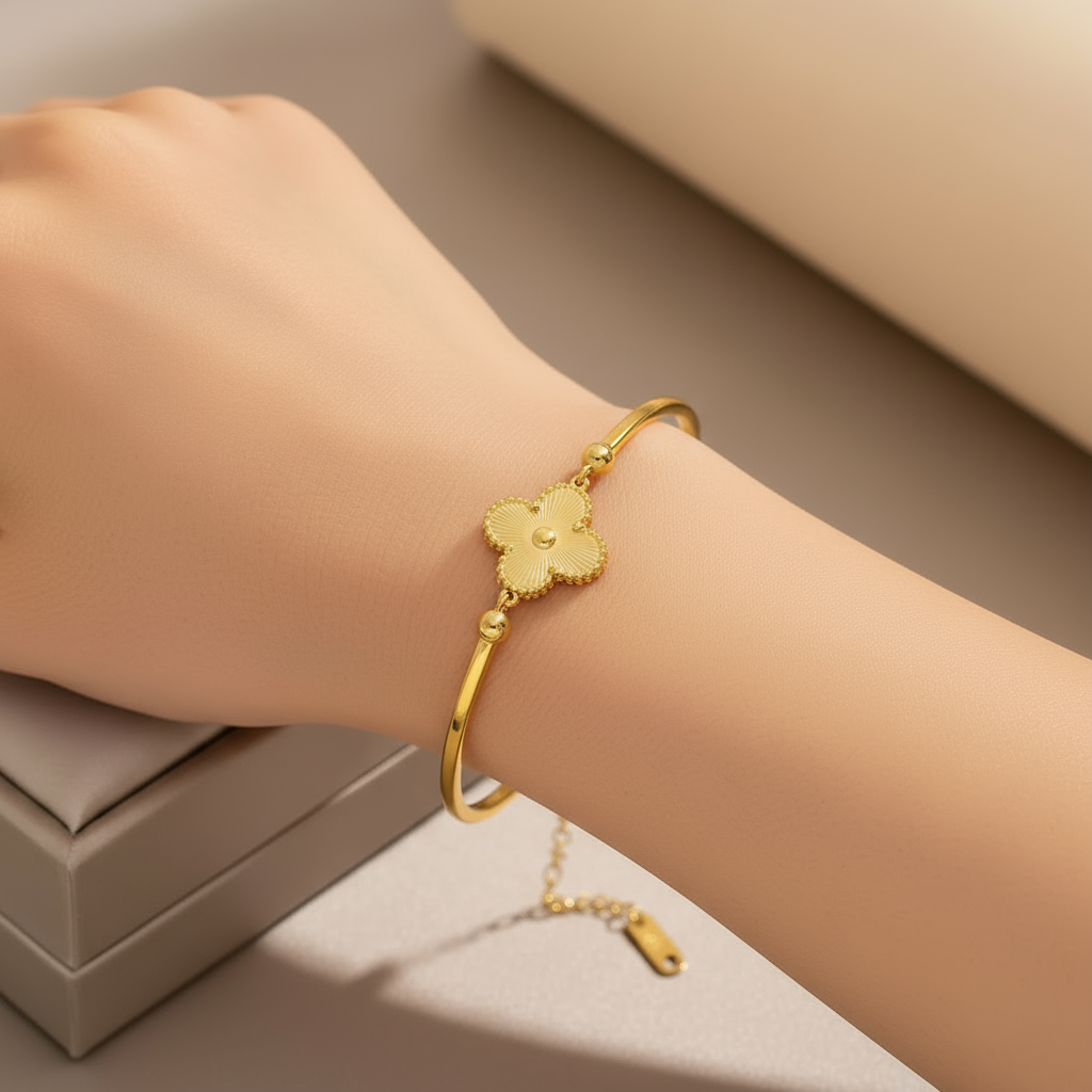 Gold Clover Structured Bangle