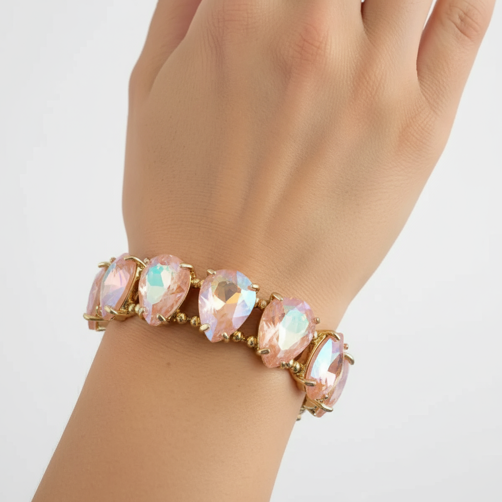 Chunky Crystal Stretch Bracelet- Pink