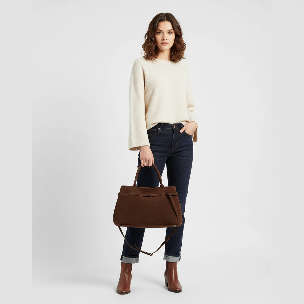 Suede Tote Bag- Dark Coffee
