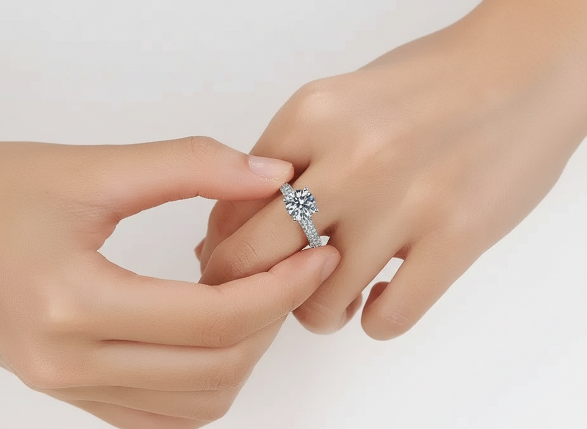 Moissanite Pave Solitaire Ring