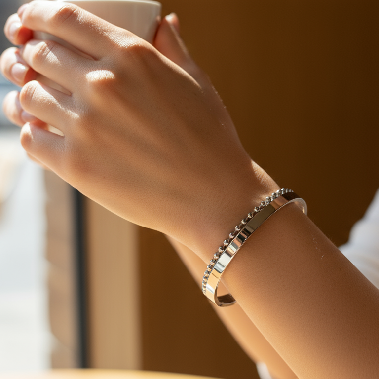 Beaded Silver Bangle