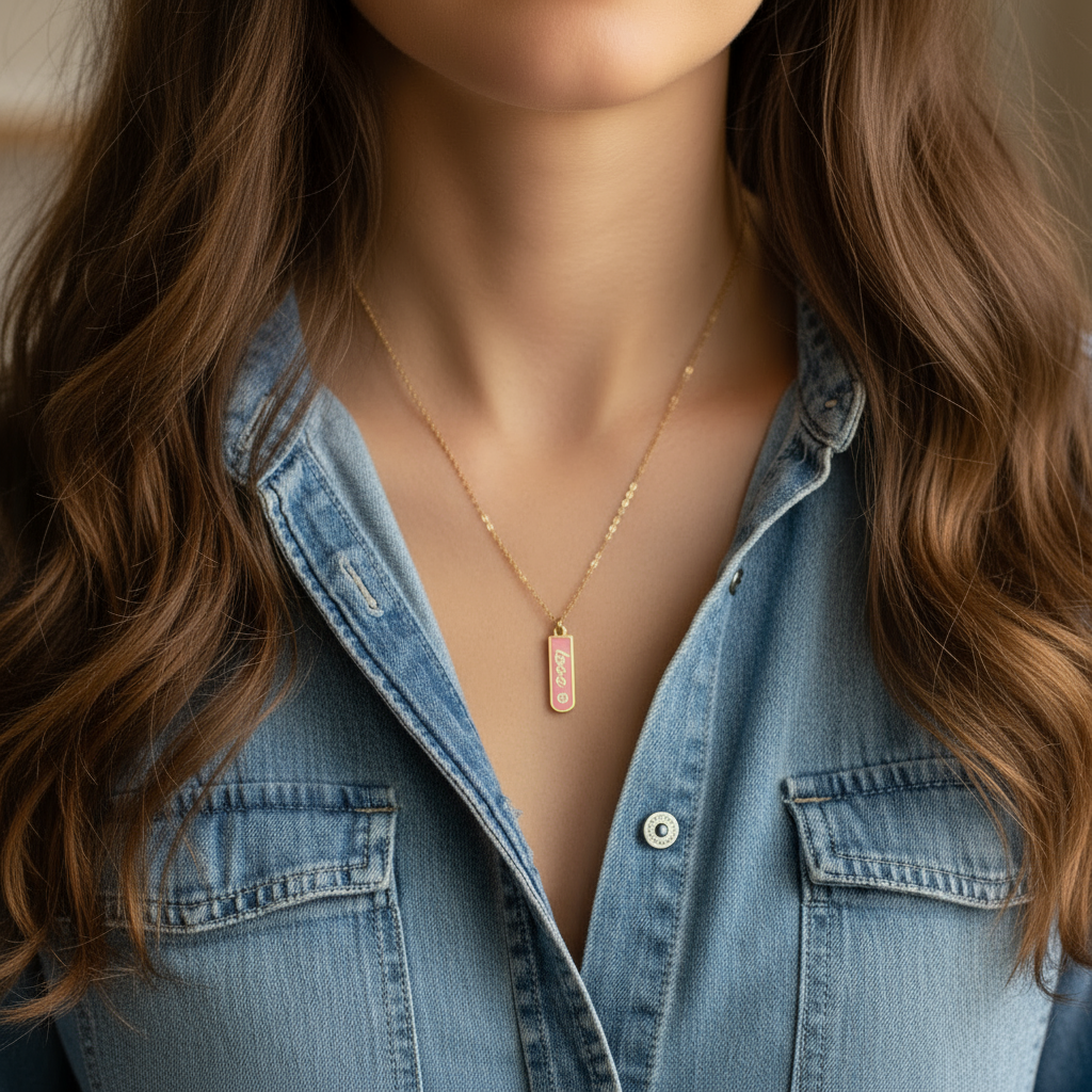 Love Tag Necklace- Pink