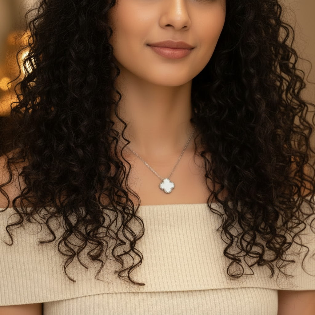 Mother Of Pearl Silver Clover Pendant