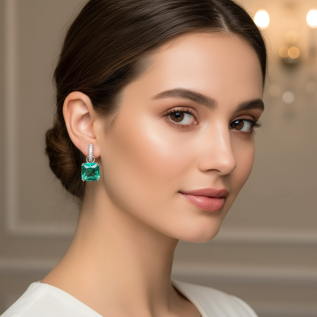 Green Drop Huggie Earrings