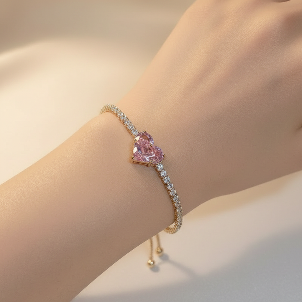 Pink Heart Pull Tie Bracelet