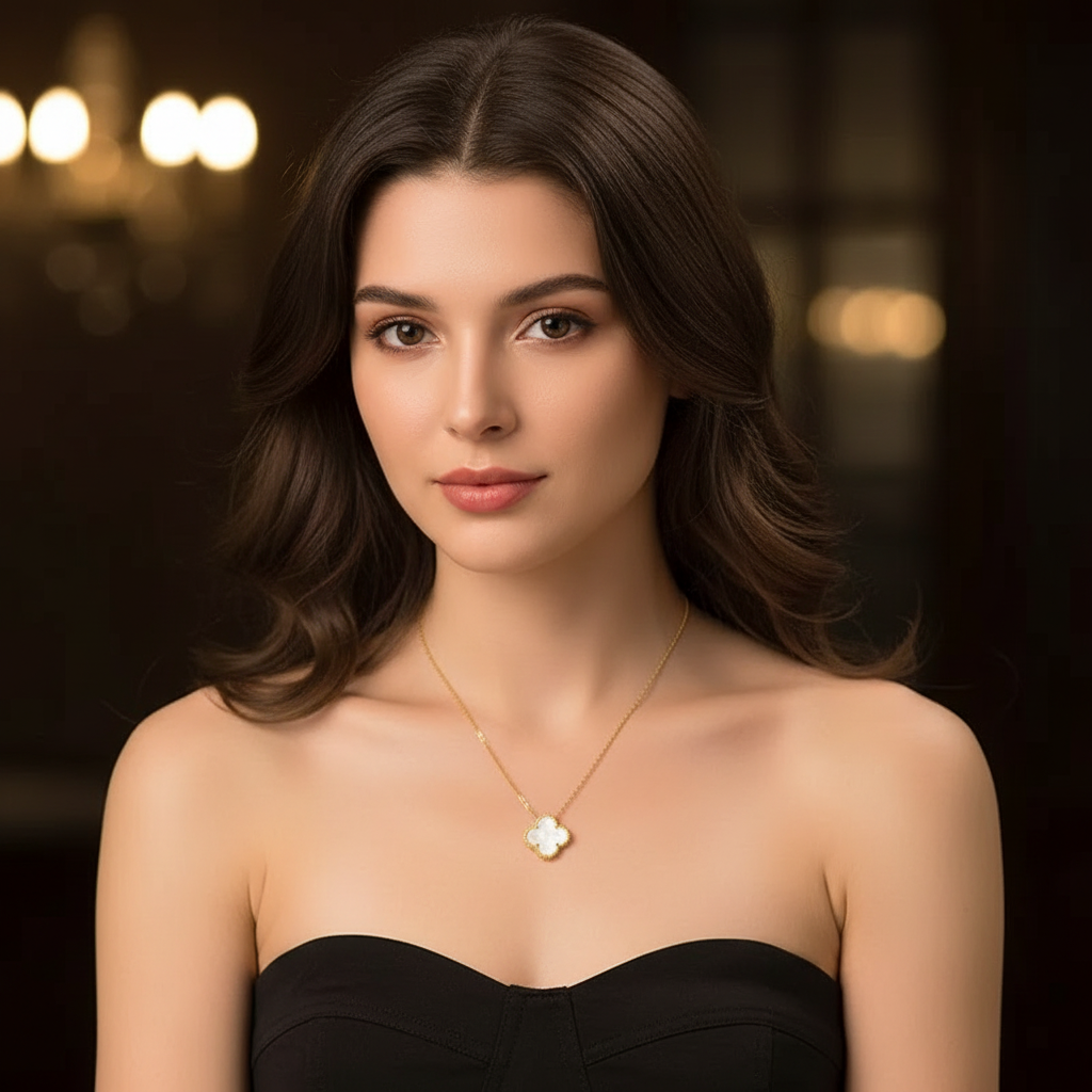 Mother Of Pearl & Gold Clover Pendant