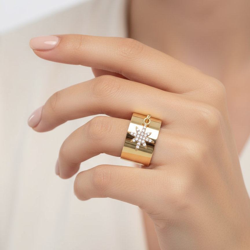 Gold Open Band With Star