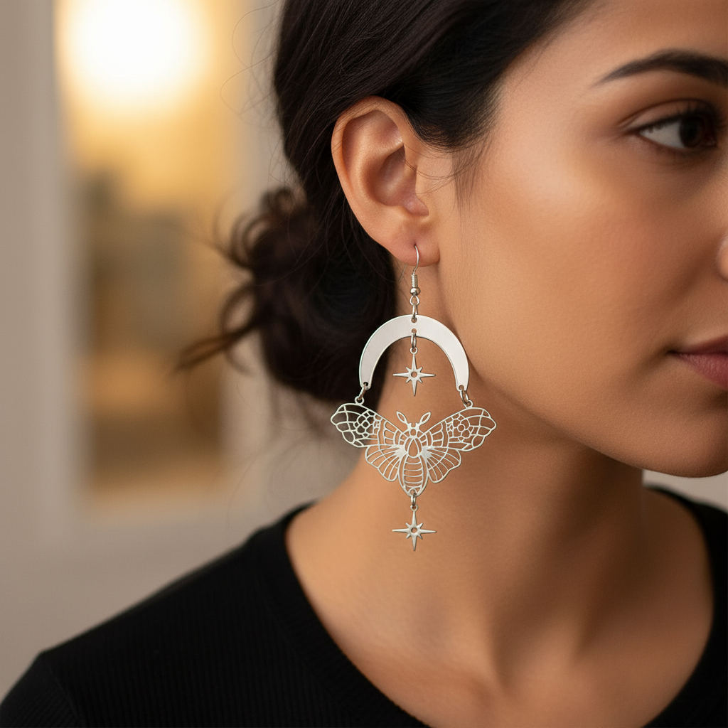 Silver Star Moth Earrings