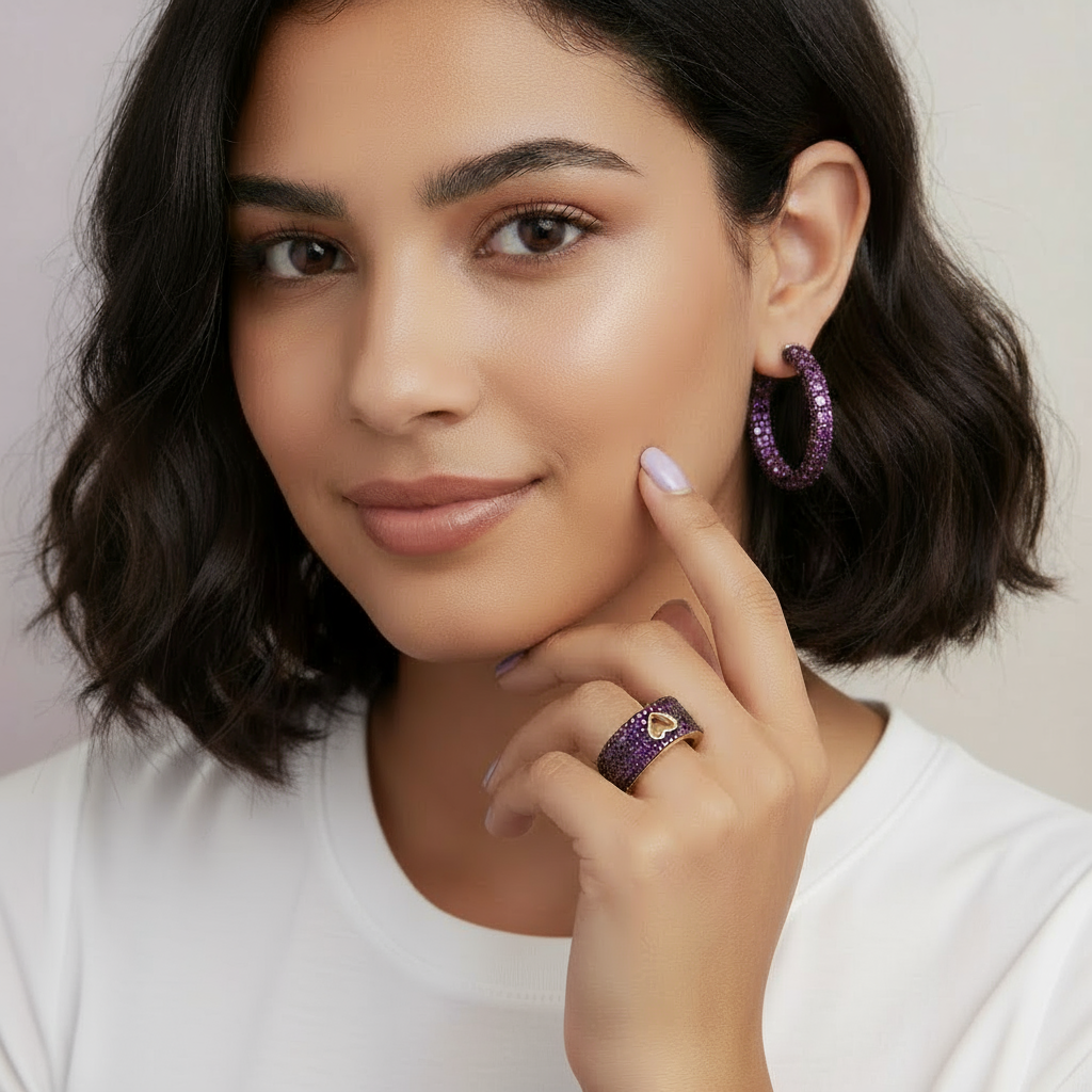 Purple Rhinestone Heart Ring
