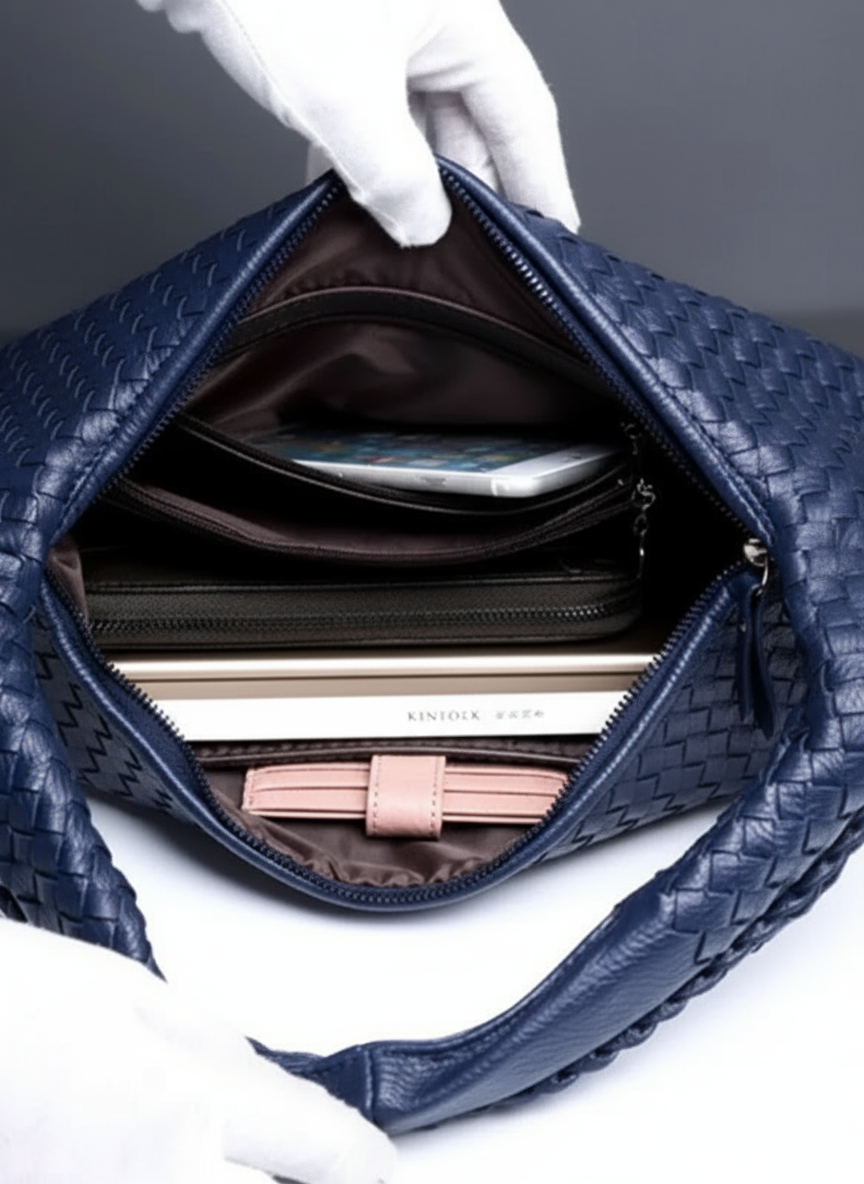 Woven Hobo Shoulder Bag- Navy