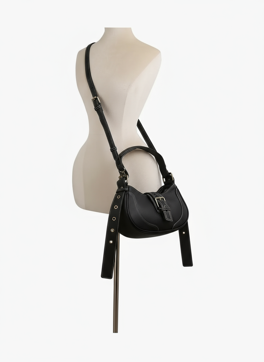 Small Buckle Shoulder Bag- Black