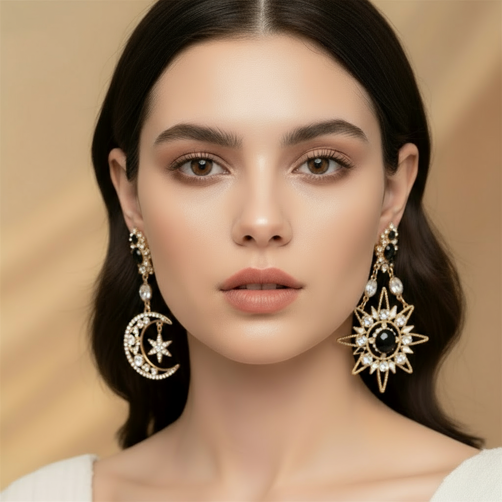 Black & Gold Sun/Moon Earrings