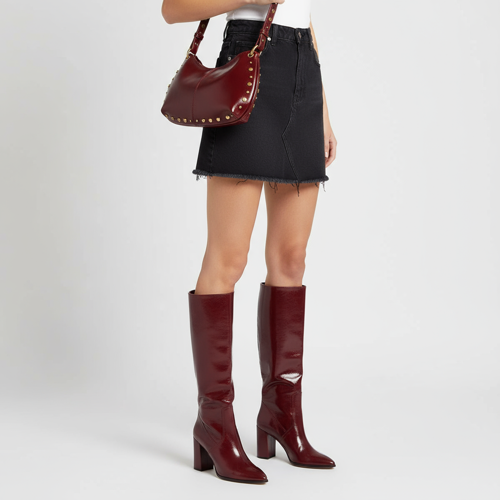 Studded Shoulder Bag- Wine