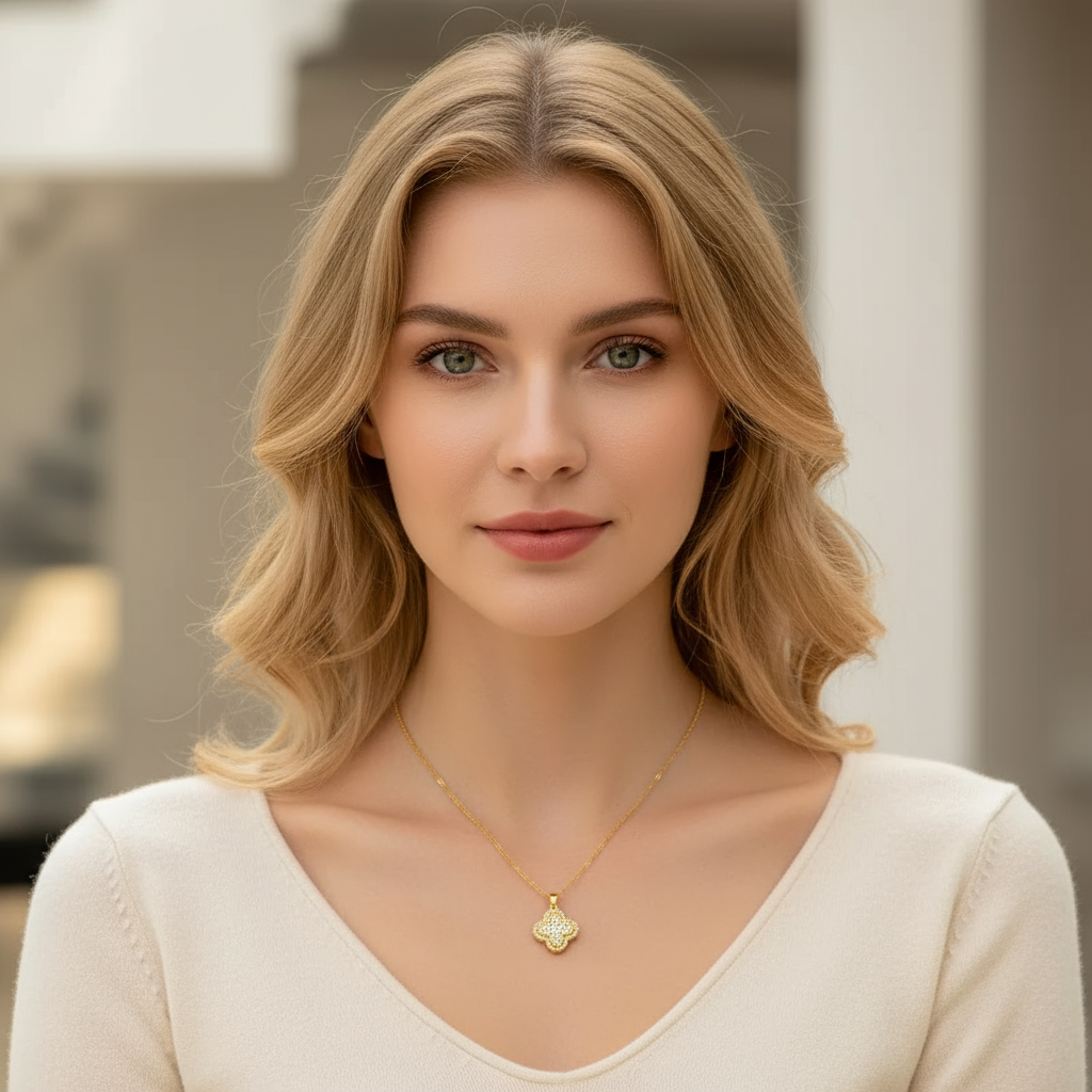 Gold Pave Clover Necklace