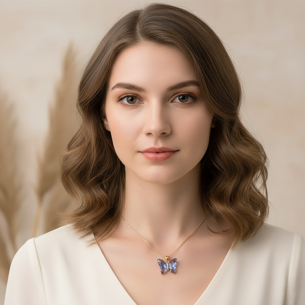 Crystal Butterfly necklace- Sapphire Blue