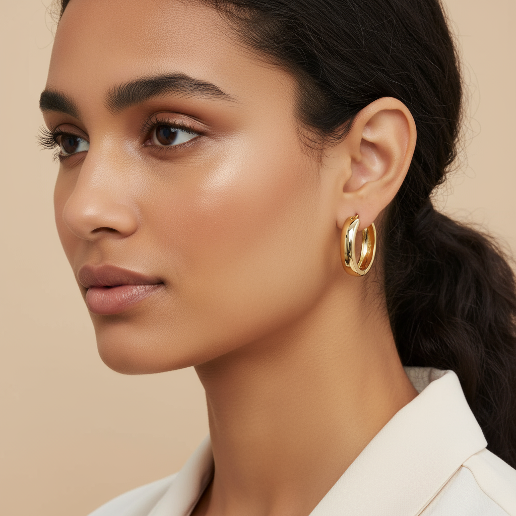 Rounded Gold Huggie Hoop Earrings