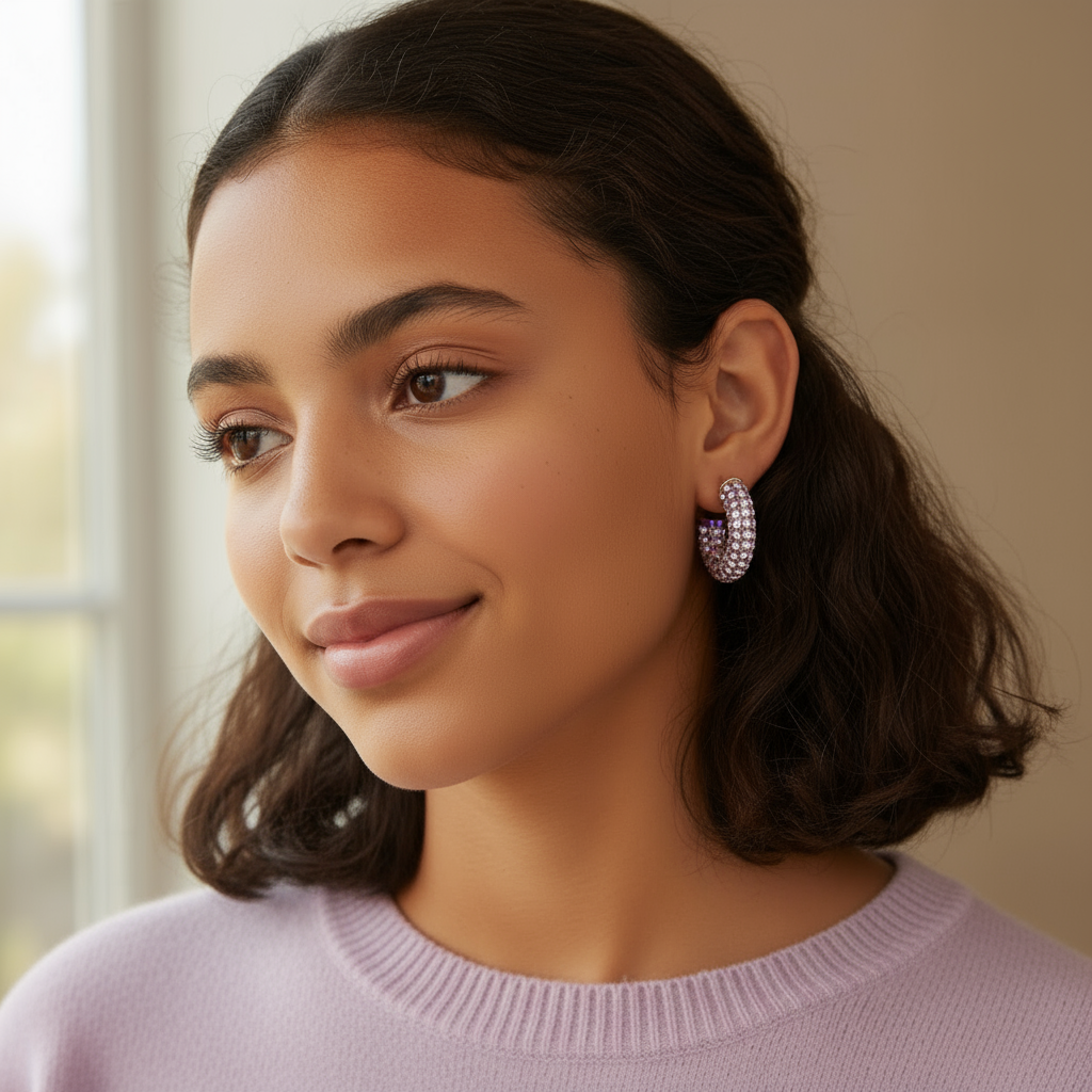 Lavender Rhinestone Hoops