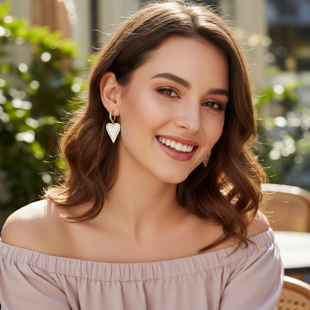 Mother Of Pearl Heart Drop Earrings