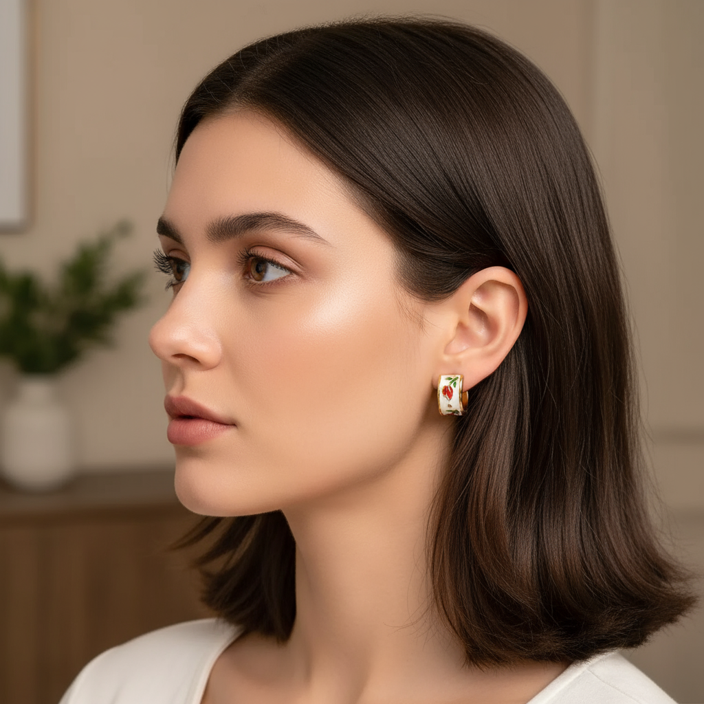 Enamel Tulip Hoop Earrings