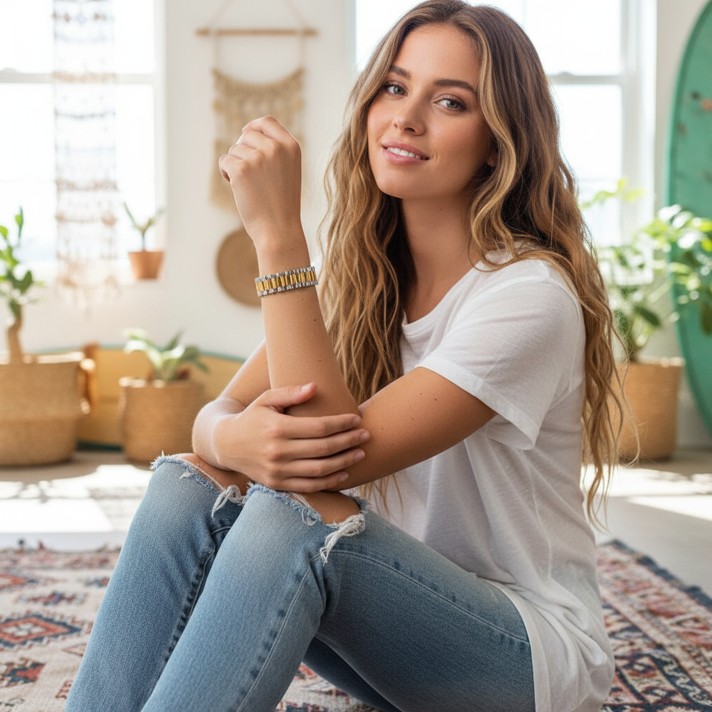 Gold Plated Watch Band Bracelet- Two Toned