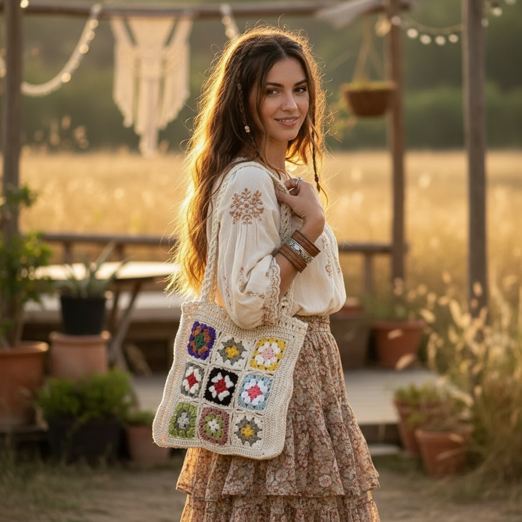 Crochet Boho Summer Tote- Beige