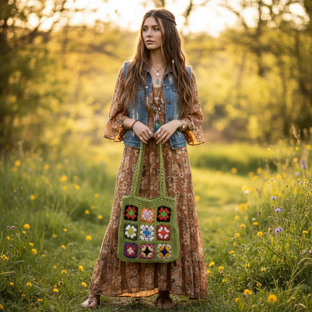 Crochet Boho Summer Tote- Green