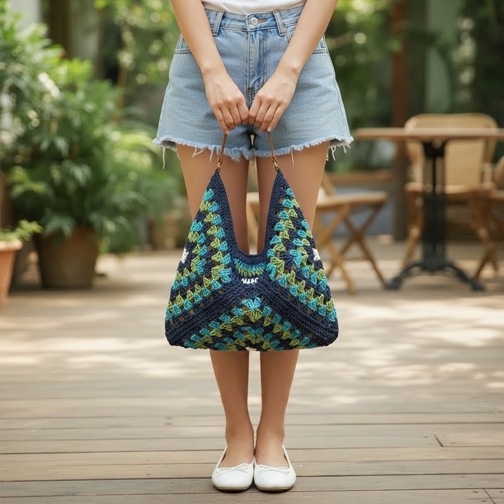 Woven Gypsy Shoulder Bag- Blue
