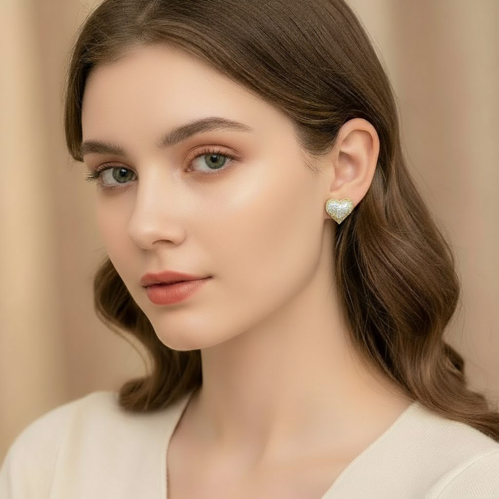 Gold Pave Heart Stud Earrings