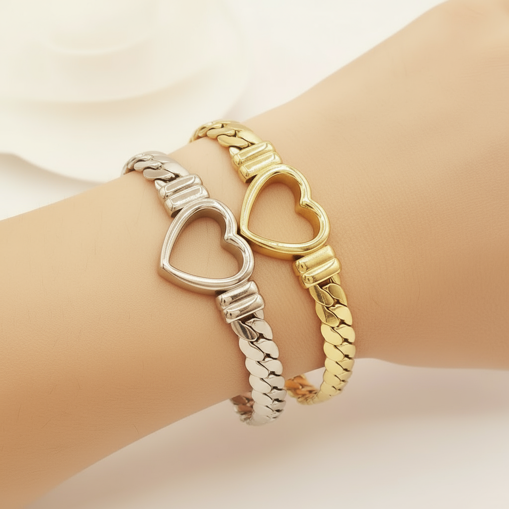 Inlaid Heart Chain Bracelet