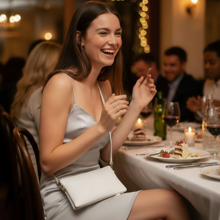 Girl's Night Out Shimmer Crossbody Bag- White