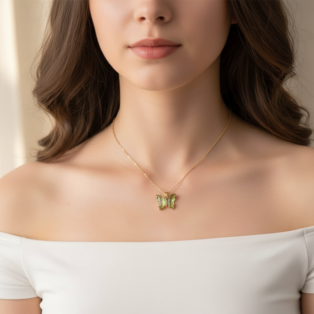 Crystal Butterfly Necklace- Green